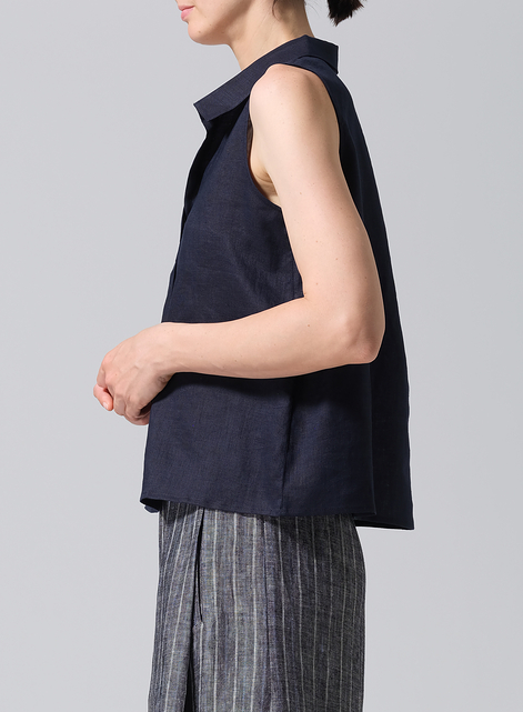 Linen Slightly A-shape Shirt Collar Vest