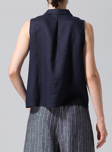 Linen Slightly A-shape Shirt Collar Vest