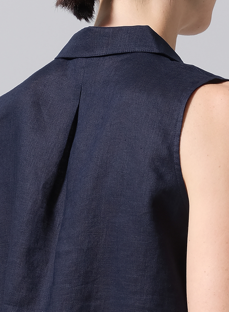Linen Slightly A-shape Shirt Collar Vest