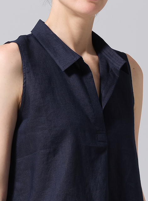 Linen Slightly A-shape Shirt Collar Vest