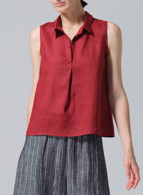 Linen Slightly A-shape Shirt Collar Vest