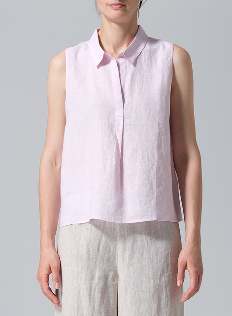 Linen Slightly A-shape Shirt Collar Vest