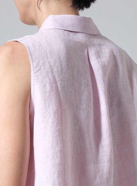 Linen Slightly A-shape Shirt Collar Vest