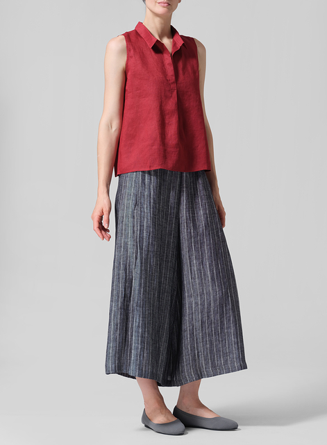 Linen Slightly A-shape Shirt Collar Vest