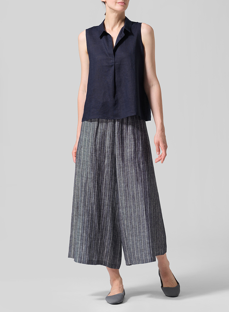 Linen Slightly A-shape Shirt Collar Vest