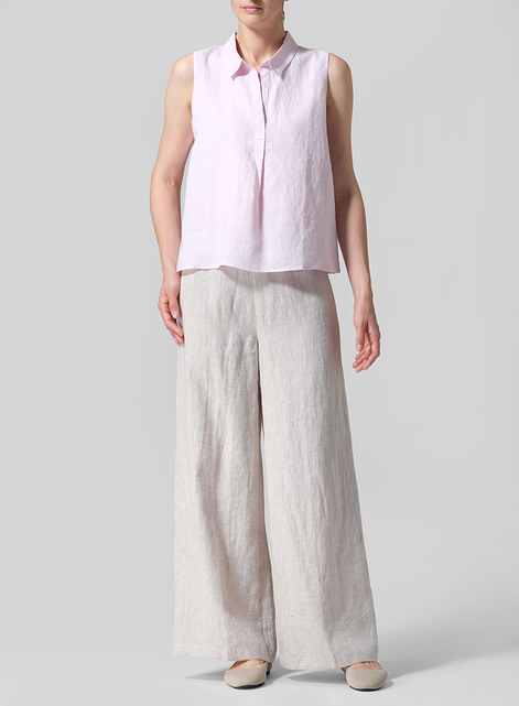 Linen Slightly A-shape Shirt Collar Vest