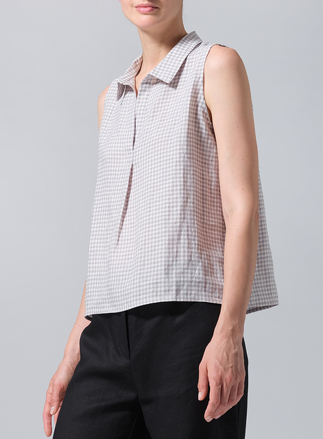 Linen Slightly A-shape Shirt Collar Vest