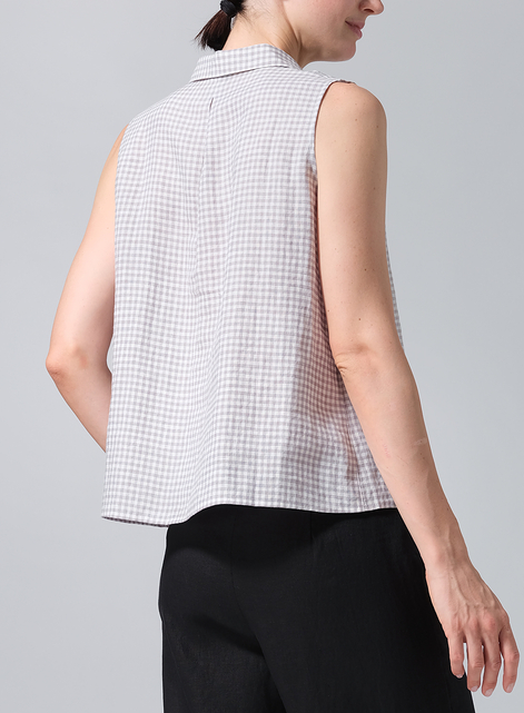 Linen Slightly A-shape Shirt Collar Vest