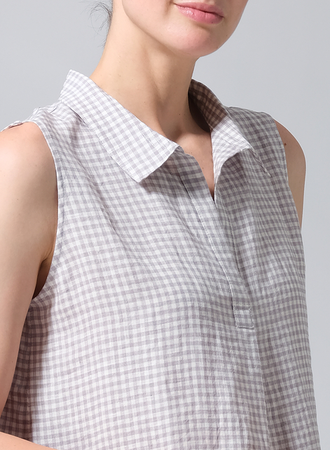 Linen Slightly A-shape Shirt Collar Vest