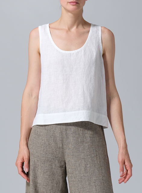 Linen Sleeveless U-neck Vest Top