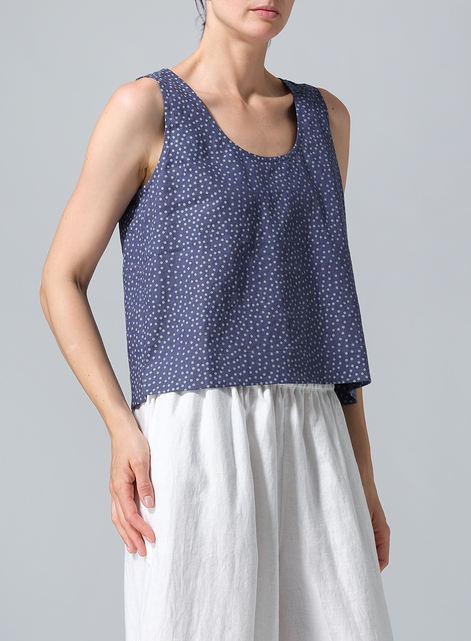 Linen Sleeveless U-neck Vest Top