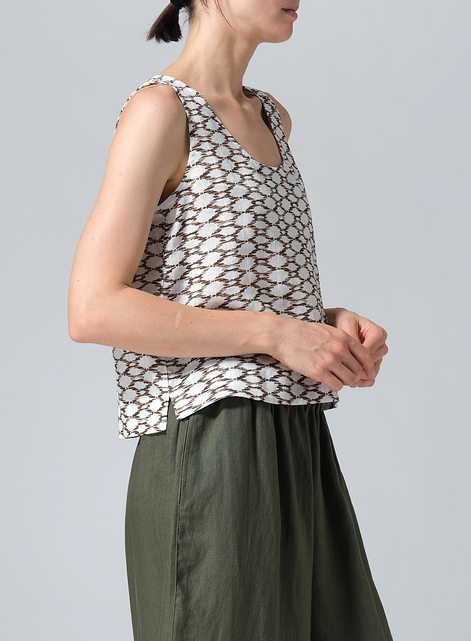 Linen Sleeveless U-neck Vest Top
