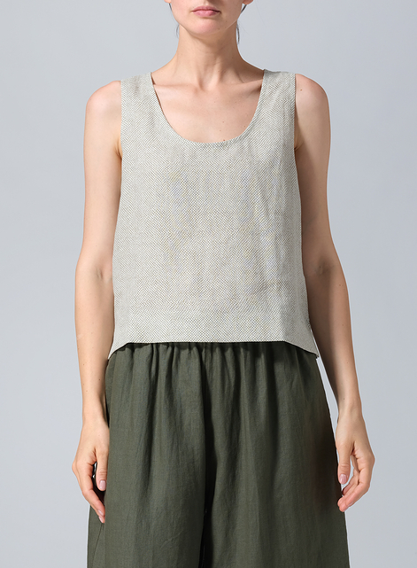 Linen Sleeveless U-neck Vest Top