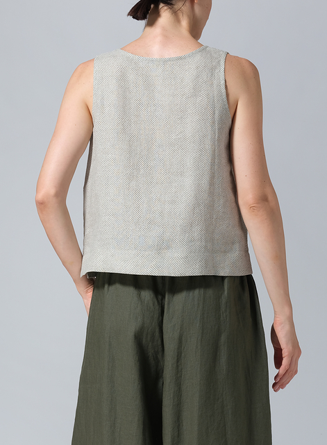 Linen Sleeveless U-neck Vest Top