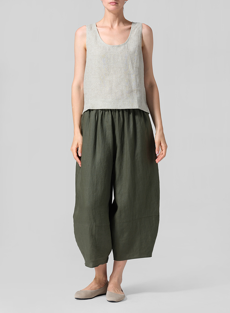 Linen Sleeveless U-neck Vest Top