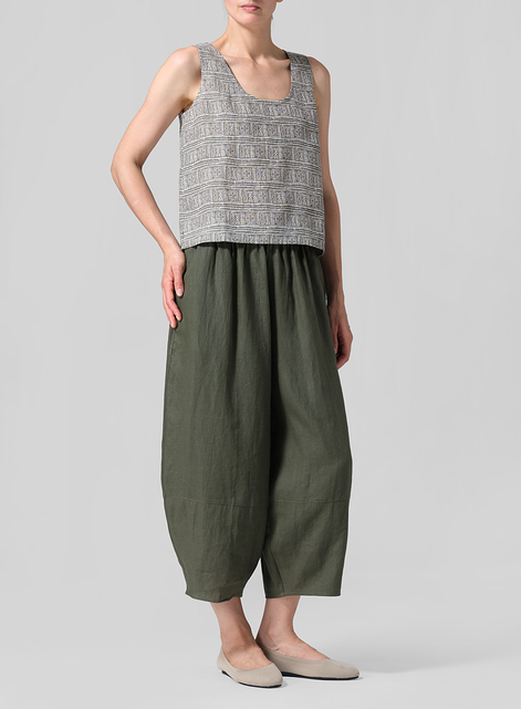 Linen Sleeveless U-neck Vest Top