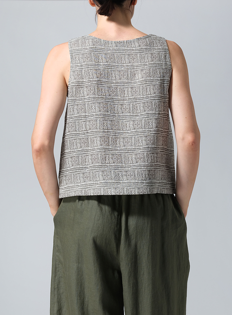 Linen Sleeveless U-neck Vest Top