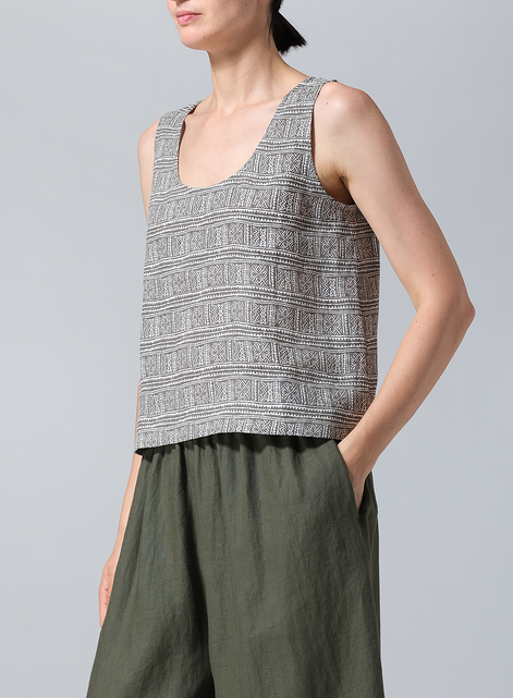 Linen Sleeveless U-neck Vest Top