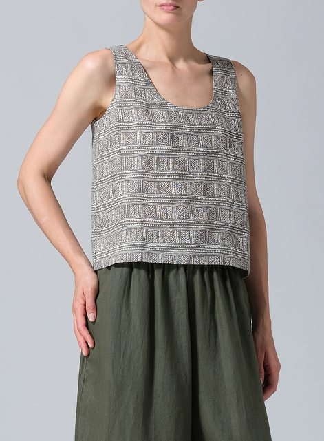 Linen Sleeveless U-neck Vest Top